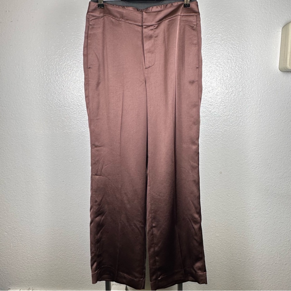 NIC+ZOE‎ Wide Leg Satin Pants in Rich Brown